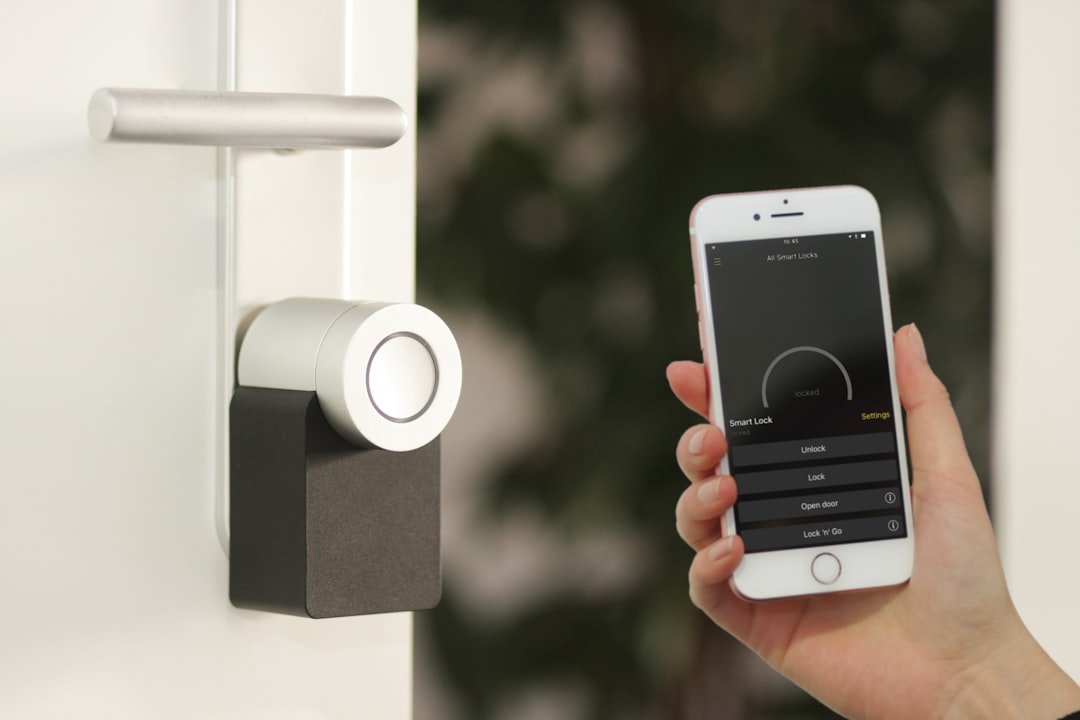 Smart door lock being controlled from a smartphone app
